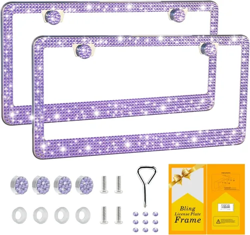 Miniatura 7 de FIISFIIS Paquete de 2 marcos brillantes para placa hechos a mano con purpurina y diamantes de imitación prémium, tapas brillantes y deslumbrantes