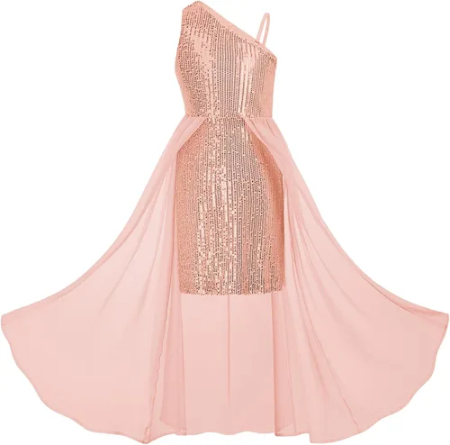 GRACE KARIN Vestido de lentejuelas para niñas, vestido de fiesta de cumpleaños de un hombro, vestidos de graduación 6-14 años