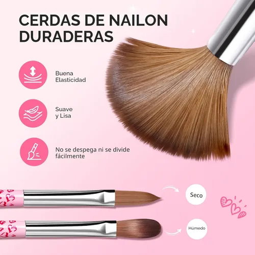Miniatura 5 de MelodySusie Juego de 3 brochas acrílicas para uñas, tamaños 8/10/14, herramienta profesional de arte de uñas para aplicación acrílica, polvo, A-Rosa