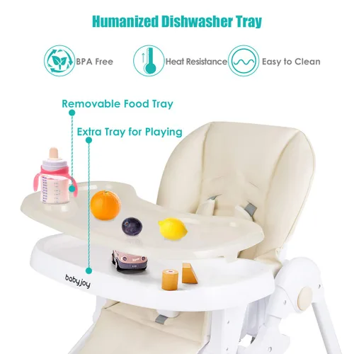 Miniatura 3 de BABY JOY Silla alta convertible para bebés y niños pequeños, altura ajustable, silla alta Grow & Go con reclinable y reposapiés, bandeja doble Beige