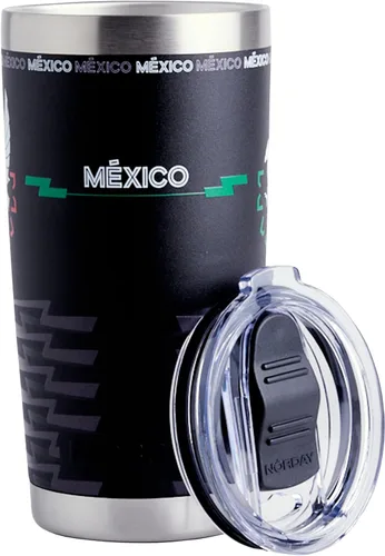 NORDAY Vasos de acero inoxidable de 20 onzas, color negro, Copa de fútbol de México, vaso aislado con tapa, temperatura de hasta 24 horas,