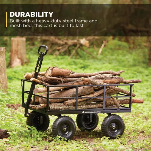 Miniatura 4 de Carro utilitario Gorilla Carts resistente de acero con lados desmontables y neumáticos de 13 pulgadas con capacidad de 1200 lb, Negro