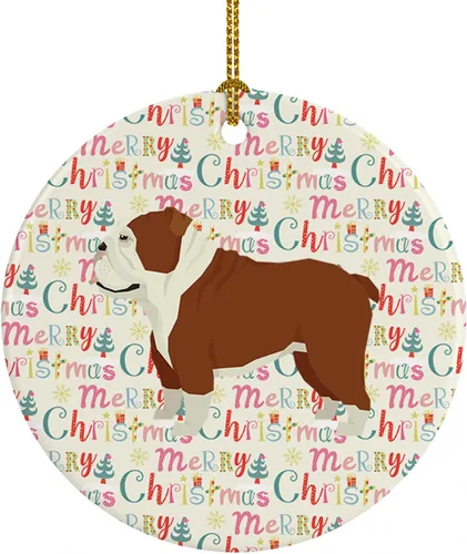 Caroline's Treasures Adorno de cerámica de bulldog inglés «Merry Christmas», decoración multicolor para colgar en el árbol de Navidad para el hogar,