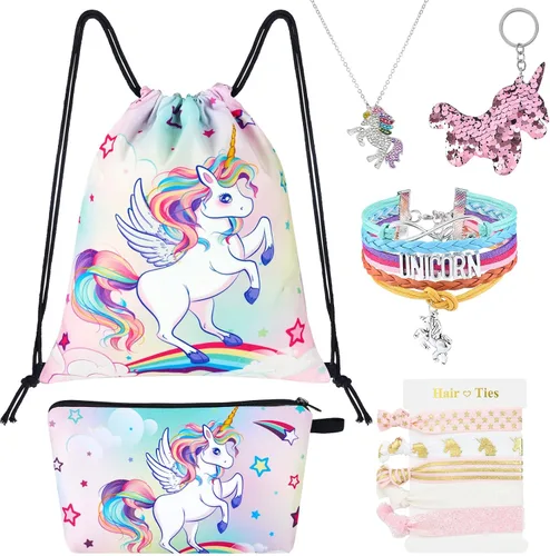 WAWSAM Juego de mochila con cordón de 10 piezas - Regalos para niñas con cordón, Varios colores, Unicornio H
