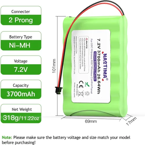 Miniatura 5 de NASTIMA NIMH Reemplazo de batería para ADT DSC IMPASSA 9057 SCW9055 SCW9057 BH7236-SS 17000145 17000152 Sistema de seguridad inalámbrica