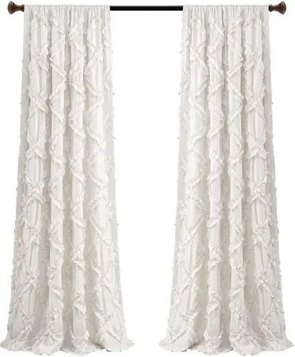 Miniatura 11 de Lush Decor Par de paneles de cortinas para ventana con volantes de diamante, 63 x 54 pulgadas, blanco