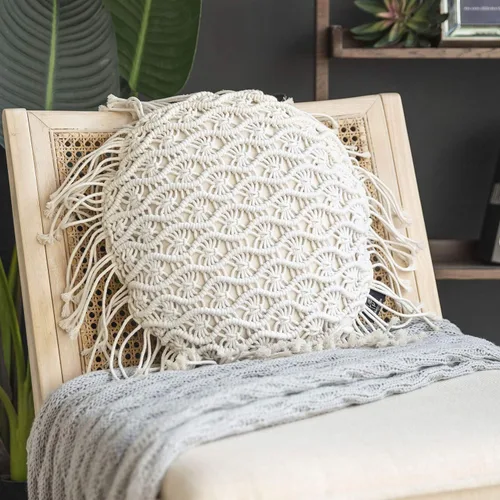 Miniatura 11 de Phantoscope 100% Algodón Hecho a Mano Simetría 3D Tejido de Crochet Boho Almohada Decorativa para Sofá de Sala Gris 18 x 18 pulgadas 45 x 45 cm