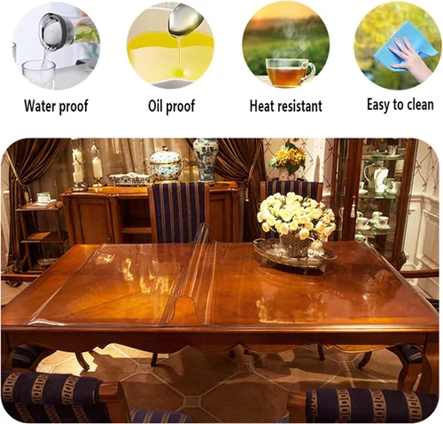 Miniatura 3 de Mantel transparente de PVC transparente para mesa, cubierta protectora de plástico impermeable para escritorio, almohadillas de mesa de vidrio