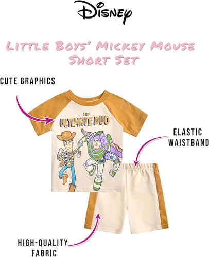Miniatura 2 de Disney Conjunto de 2 piezas de camiseta y pantalones cortos de manga corta de Mickey Mouse Lightning McQueen Toy Story (12M-24M)