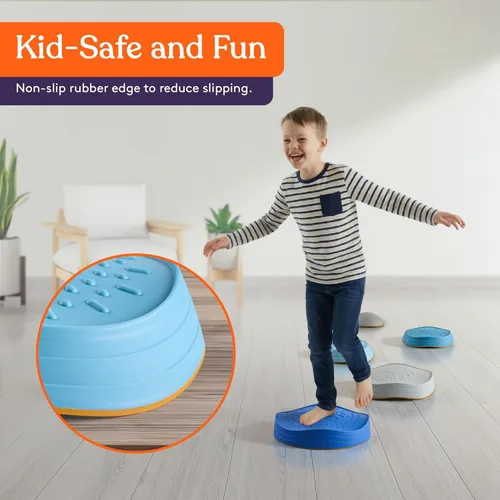 Miniatura 3 de Special Supplies Stepping Stones for Kids, 5 Balance Indoor and Outdoor Blocks Promote Coordination, Balance, Strength, Child Safe Rubber, Non-Slip