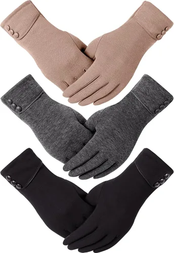 3 pares de guantes de invierno para mujeres clima frío niñas con dedos de pantalla táctil cálidos y gruesos mensajes de texto al por mayor