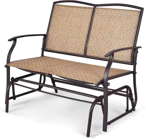 Tangkula Banco planeador de patio para 2 personas, silla de sofá biplaza mecedora para exteriores con marco de acero resistente, tela de asiento