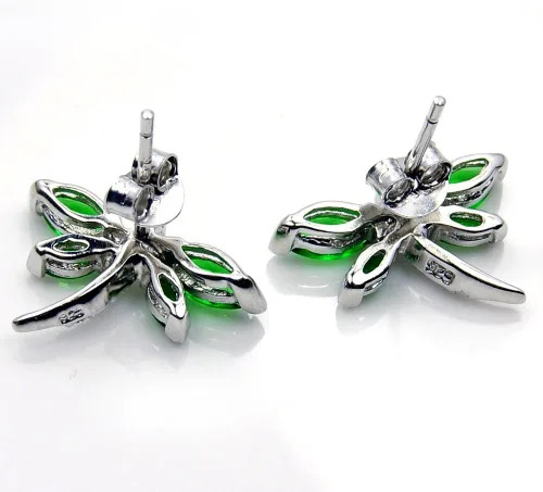 Miniatura 5 de Aretes de plata de ley con circonita cúbica verde y libélula, Plata de ley Circonita cúbica, Circonia cúbica