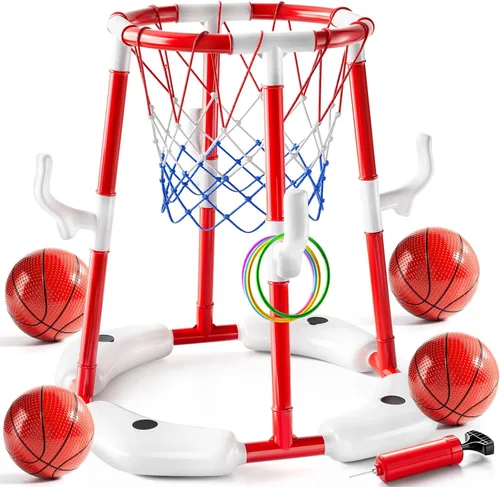 JUKUDAHU Juguete de aro de baloncesto para piscina para niños de 2, 3, 4, 5, 6 años, juguetes flotantes de baloncesto para piscina con bomba de aire