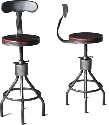 Miniatura 9 de LOKKHAN Juego de 2 taburetes de bar industriales rústicos, de 24 a 30 pulgadas, de metal, ajustables, giratorios, con parte superior de madera