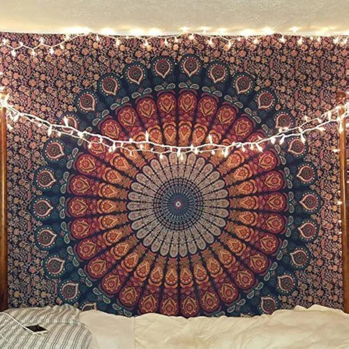 Miniatura 38 de Tapiz hippie indio bohemio psicodélico dorado azul pavo real mandala colgante en la pared (negro blanco, Queen (84 x 90 pulgadas) (84.6 x 90.6 in)