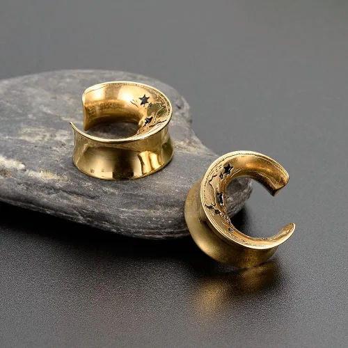 Miniatura 2 de COOEAR 1 par de expansores de oreja estilo luna, dilatadores de oreja de acero inoxidable con diseño de calavera de 0.00oz a 1 pulgada
