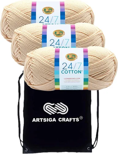 Miniatura 9 de Lion Brand 24/7 Algodón Rosa 761-101 (3 carretes - mismo lote de tinte) Hilado medio #4 de algodón para crochet y tejer con bolsa de proyecto