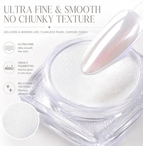 Miniatura 8 de Polvo de uñas de cromo perla para uñas de gel, polvo de uñas con efecto espejo Aurora blanco, pigmento nacarado iridiscente para arte de uñas