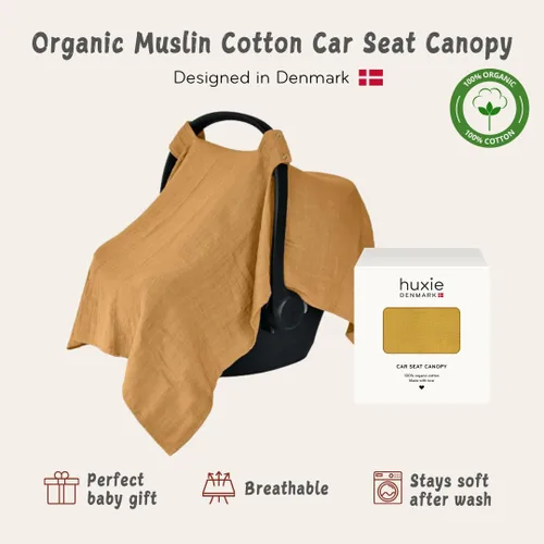 Miniatura 4 de Funda de asiento de coche para bebé, muselina de algodón orgánico, toldo para asiento de automóvil, 43 x 32 pulgadas (amarillo otoño)