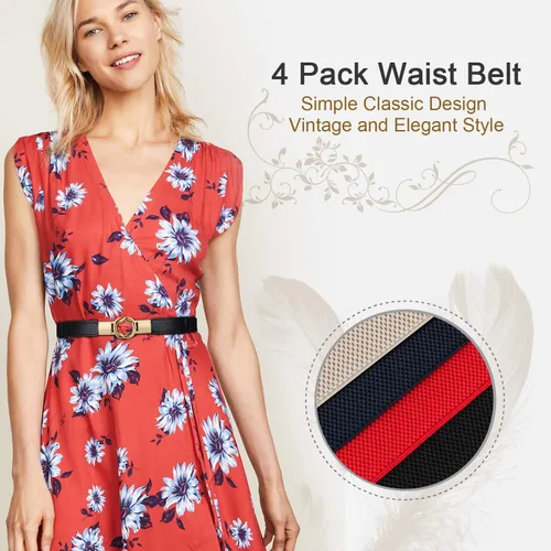Miniatura 4 de WERFORU - Cinturón ajustado para vestidos, estilo retro, elástico, talla grande, juego de 4