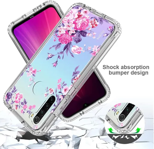 Miniatura 7 de Funda para Redmi Note 8 (2019/2021) M1908C3JH con protector de pantalla de vidrio templado, cuerpo completo transparente floral TPU Slim Funda