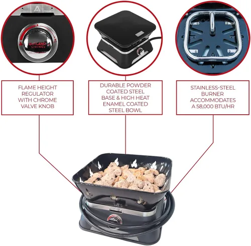 Miniatura 4 de Outland Living Firebowl 805 Firecube - Fogata cuadrada portátil de propano sin humo de 14 pulgadas, hoguera de gas para exteriores con cubierta
