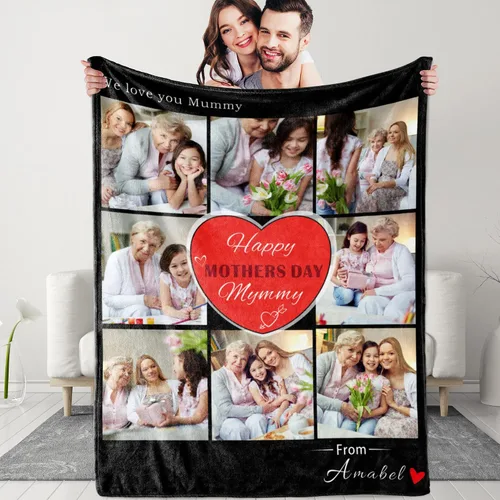 Miniatura 12 de Manta personalizada para el Día de la Madre con collage de fotos, manta personalizada con fotos para mamá, abuela, esposa regalos de hija e hijo