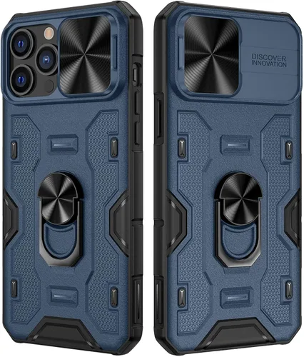 Miniatura 10 de VEGO Funda con soporte para iPhone 13 Pro Max / 12 Pro Max de 6.7 pulgadas con cubierta deslizante para lente, soporte de anillo giratorio de 360