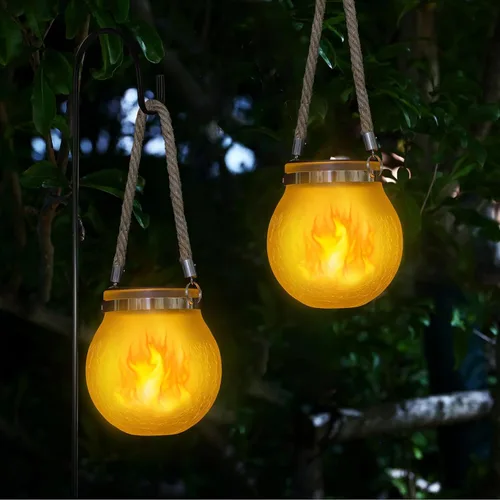 Miniatura 8 de Linterna solar – Luces solares colgantes para exteriores, paquete de 2 linternas LED impermeables alimentadas por energía solar, diseño vintage