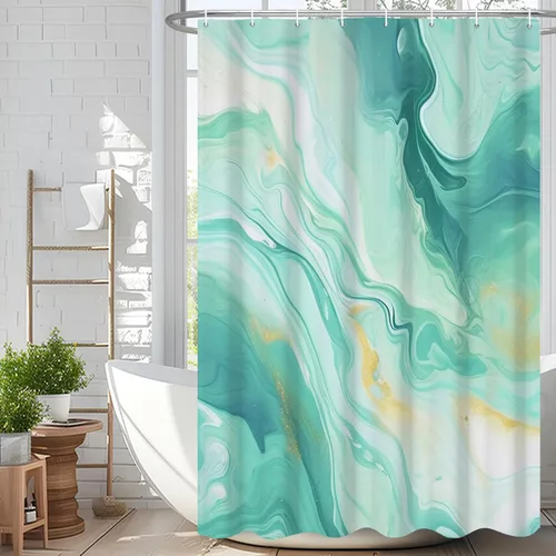 Miniatura 42 de Cortina de ducha abstracta de mármol negro gris y dorado con grietas, cortina de baño moderna ombre impresa, cortina impermeable y lavable de tela