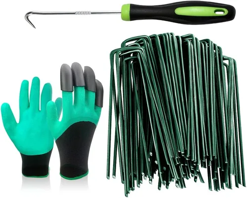 Bakulyor 100 grapas verdes para jardines de 6 pulgadas, estacas de césped artificial, pasadores de tela galvanizada para césped de calibre 11 para