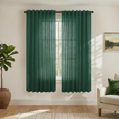 Miniatura 46 de Cortinas de lino azul claro de 90 pulgadas de largo para sala de estar, dormitorio de niñas, guardería, decoración acogedora de verano, bolsillo
