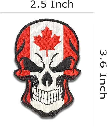 Miniatura 2 de Parche de calavera - Parche de calavera con bandera de Canadá - Parche de velcro - Parche bordado - Parche para mochilas, gorras, chaquetas, ropa