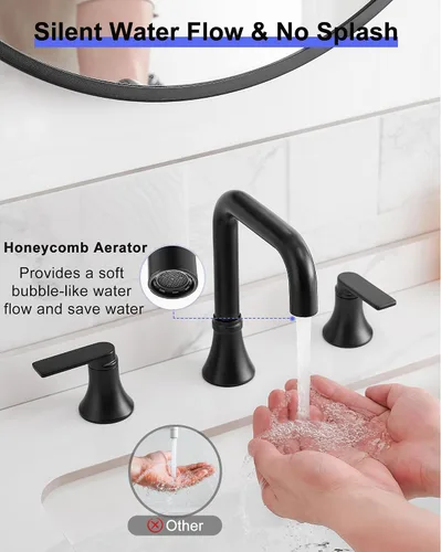 Miniatura 3 de Grifo de baño negro generalizado de 360 grados giratorio para fregadero de 3 agujeros de 4 a 10 pulgadas, 2 manijas con drenaje desplegable
