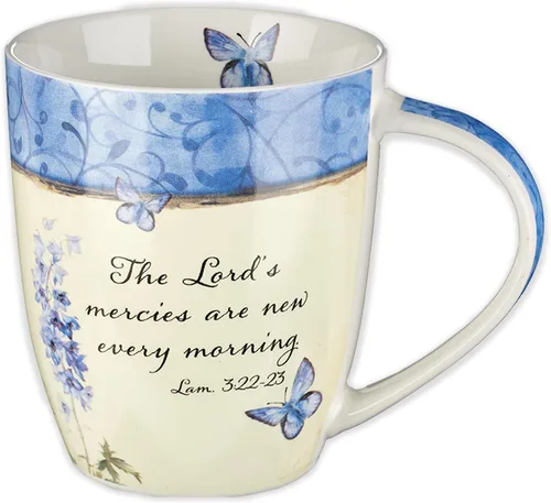 Christian Art Gifts Taza de café de cerámica con diseño de mariposa azul, 12 onzas, apta para microondas y lavavajillas, taza de café y té