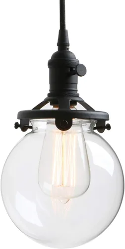 Miniatura 5 de PERMO Moderno accesorio de iluminación colgante con globo de vidrio transparente redondo de 5.9 pulgadas, pantalla soplada a mano, lámpara