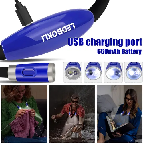 Miniatura 3 de LEDBOLIK - Luz de lectura para el cuello, 660 mAh recargable, luz de libro para leer en la cama, 6 de brillo, brazos flexibles, manos libres