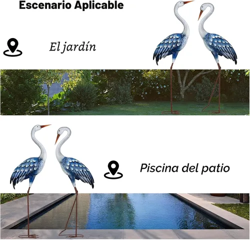 Miniatura 6 de Kircust Estatuas de Garza Azul para Exteriores Esculturas de Garza de Jardín de Metal, Arte de Patio de Pájaros Grande 47-48 Pulgadas, Juego de 2