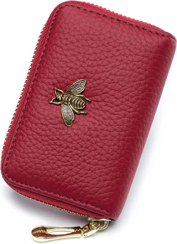 Miniatura 53 de imeetu Soporte para tarjetas de crédito RFID, cartera pequeña de cuero con cremallera para mujer