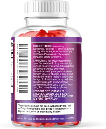Miniatura 8 de Gomitas de zinc – 50 mg de zinc por porción, gomitas de apoyo inmunológico para la piel y los huesos – Antioxidante masticable de alta calidad