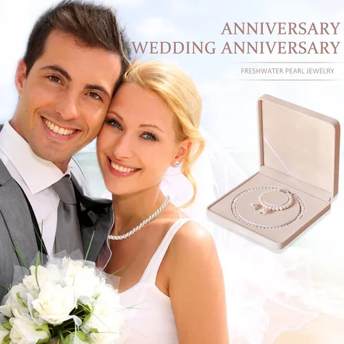 Miniatura 3 de AOOVOO Genuine Freshwater Cultured Pearl Necklace and Earring Set Wedding Pearl Jewelry Sets for Bride Bridesmaid Women Girls in AAA Quality Mothers