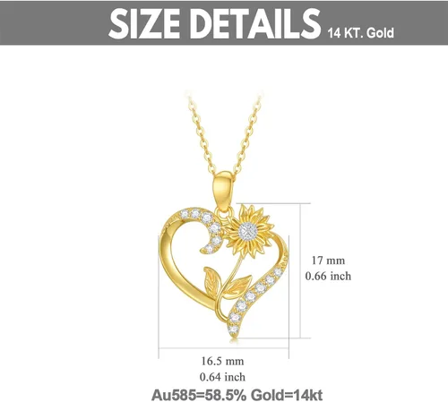Miniatura 13 de Collar de flor de nacimiento de oro real de 14 quilates para mujer, oro amarillo creado moissanita con colgante de corazón, collares