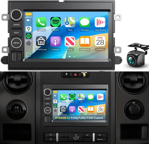 4+64G 7″ Android Car Stereo para Ford F150 F250/F350 2004-2016, Plug&Play Wireless CarPlay Android Auto DSP 32EQ, pantalla táctil IPS, GPS, cámara