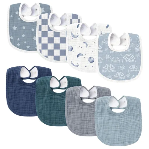 Miniatura 22 de Konssy Baberos de Muselina para Bebé Paquete de 8 Baberos Bandana para Babear de Algodón para Niños y Niñas Unisex, Conjunto Suave y Absorbente