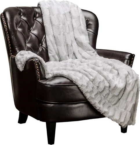 Miniatura 6 de Manta Chanasya rectangular, de piel sintética con relieve, elegante, microfibra, color crema, para cama, sofá