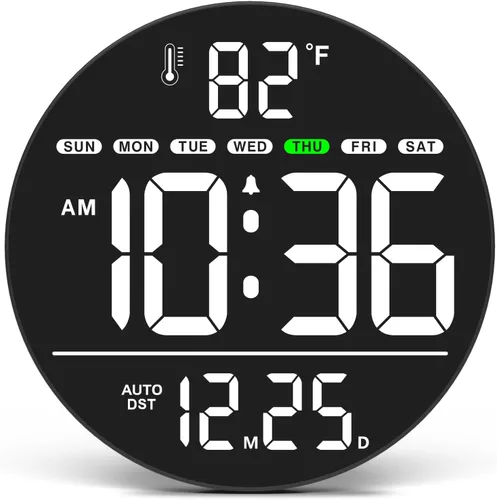 Miniatura 10 de WallarGe Reloj de pared digital grande con pantalla LED, reloj de pared eléctrico con temperatura, DST automático, fecha y día, brillo de 5 niveles