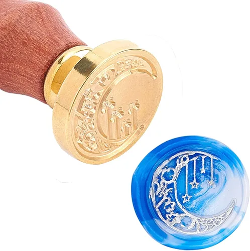 Miniatura 7 de CRASPIRE Sello de cera con diseño de luna y estrellas, estilo vintage, bohemio, 0.98 pulgadas, sello de latón extraíble con mango de madera