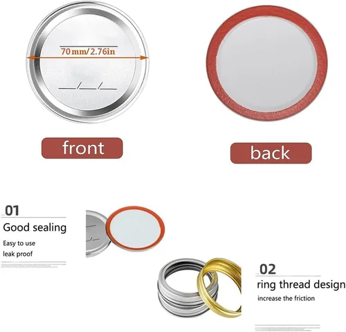 Miniatura 2 de BSL 48 tapas de conservas con anillos, tapas de tarro de masón premium para frascos de boca regular, material de grado alimenticio, 100% apto