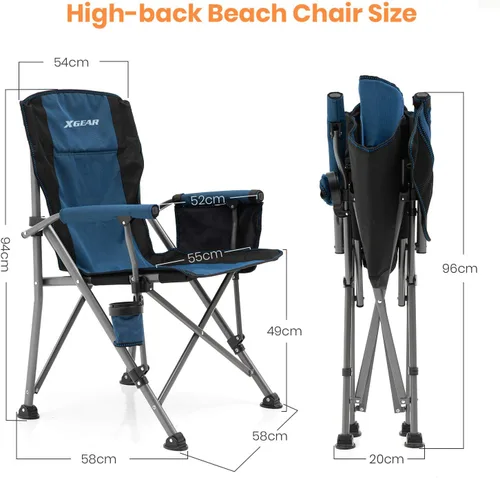 Miniatura 3 de XGEAR Silla de camping con brazo duro y respaldo alto, resistente con soporte para tazas, para campamento, pesca, senderismo, al aire libre, bolsa